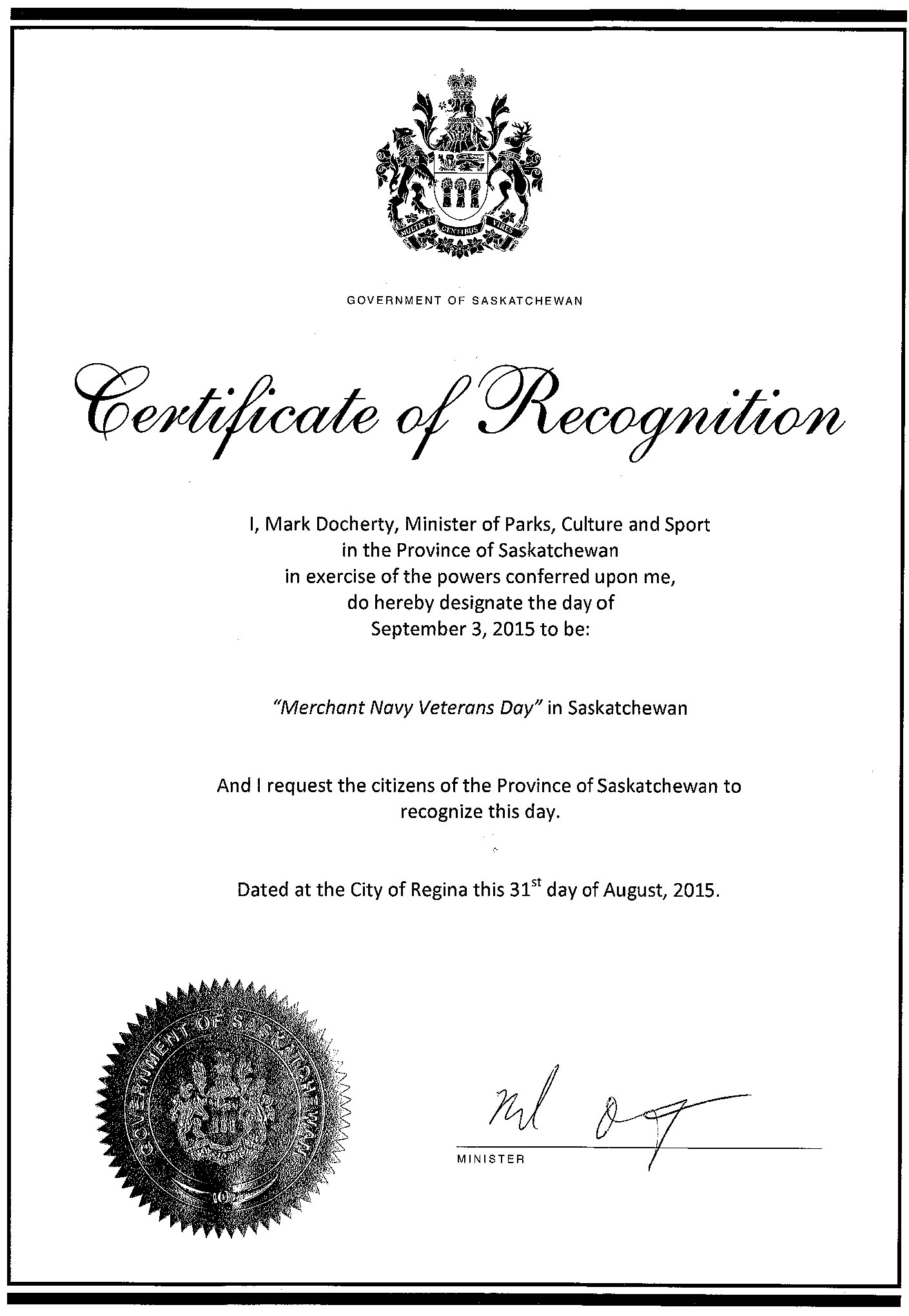 Certificate of Recognition